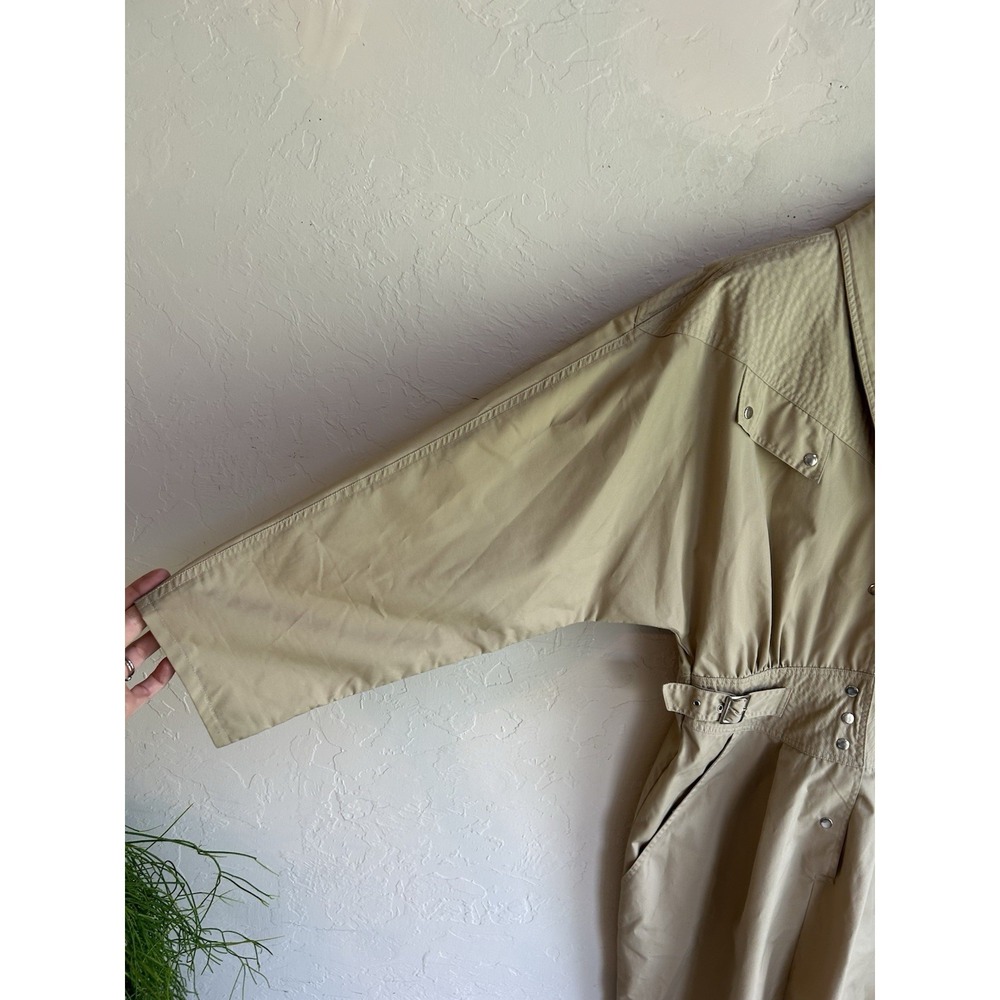 Vintage 80s Khaki Trench Midi Shirt Dress 10 Equestrian Old Money Minimalist - Picture 9 of 10